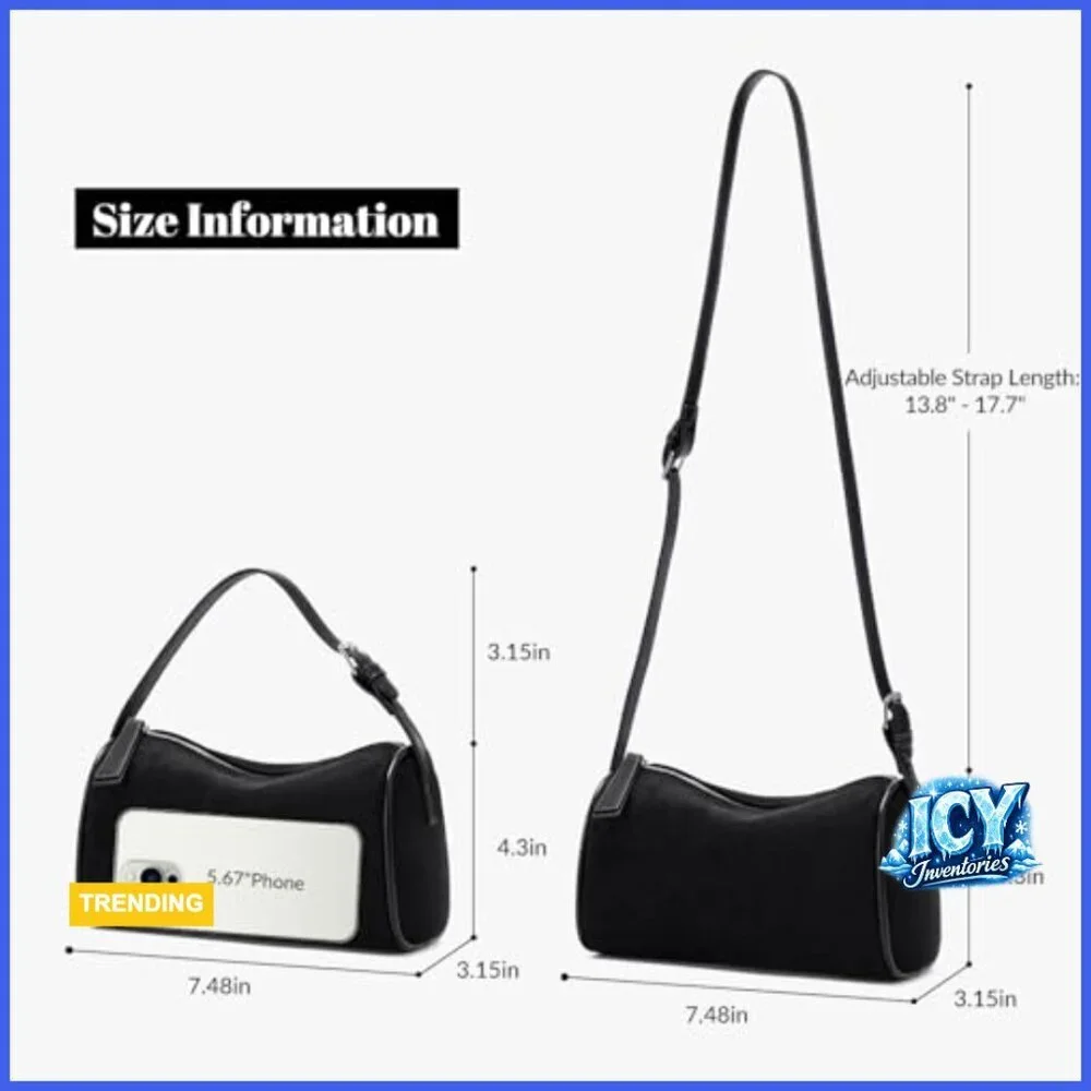 Faux Suede Hobo Bag with Adjustable Strap, Small Barrel Crossbody Purse